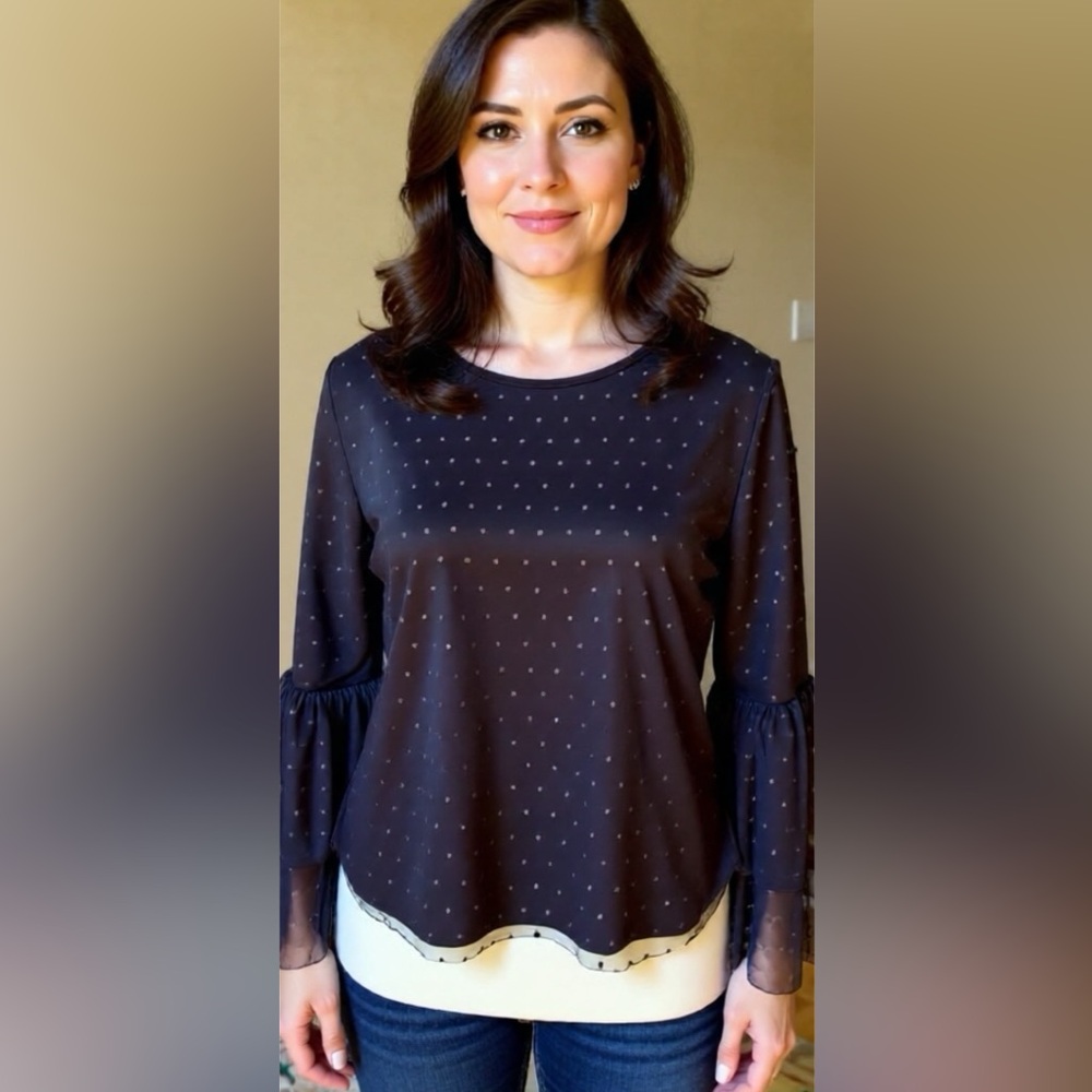 Elegant Black Polka Dot Women's Top - Picture 1 of 12